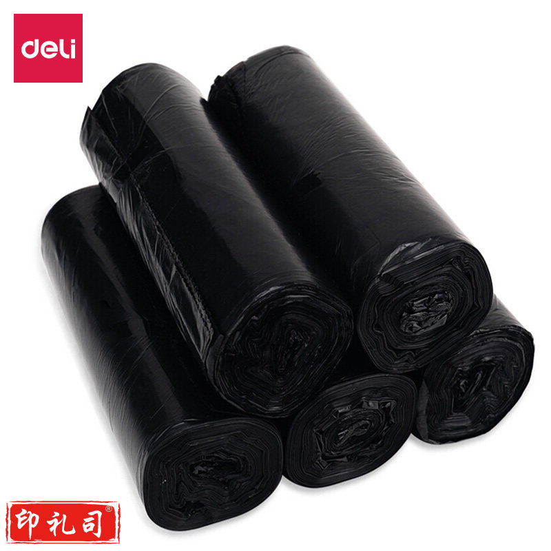 得力八角底垃圾袋 50×60cm黑色(30只/卷)(5卷/包)33071 加厚型 点断式设计 