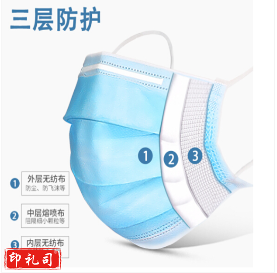 一次性防护口罩 三层含熔喷布 50个/盒 4000个/箱