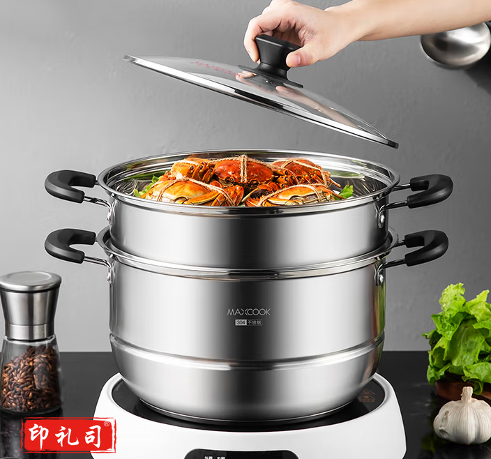 美厨(maxcook)304不锈钢蒸锅36CM 二层复底 燃气炉电磁炉通用 MCZ1543