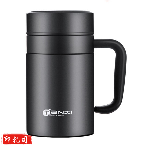黑色520ml 保温杯 泡茶杯304不锈钢水杯带把手杯