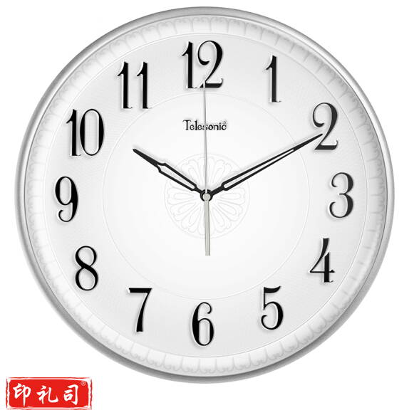天王星（Telesonic）Q5679-1挂钟 14英寸 客厅卧室时钟 简约静音扫描石英钟表 银色