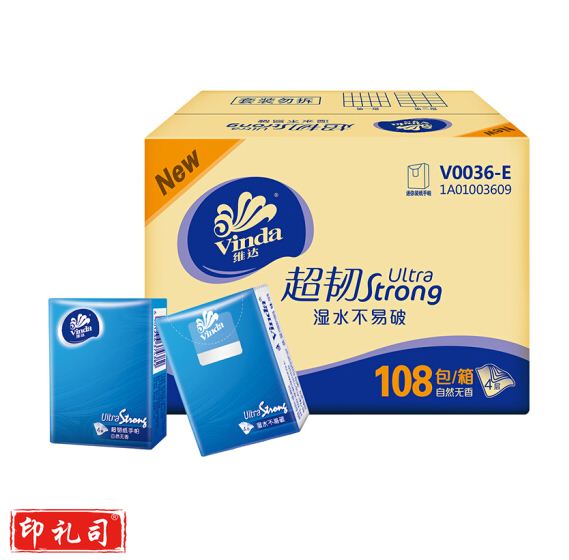 维达(Vinda) 超韧4层手帕纸*36包1袋 108包1箱 整箱