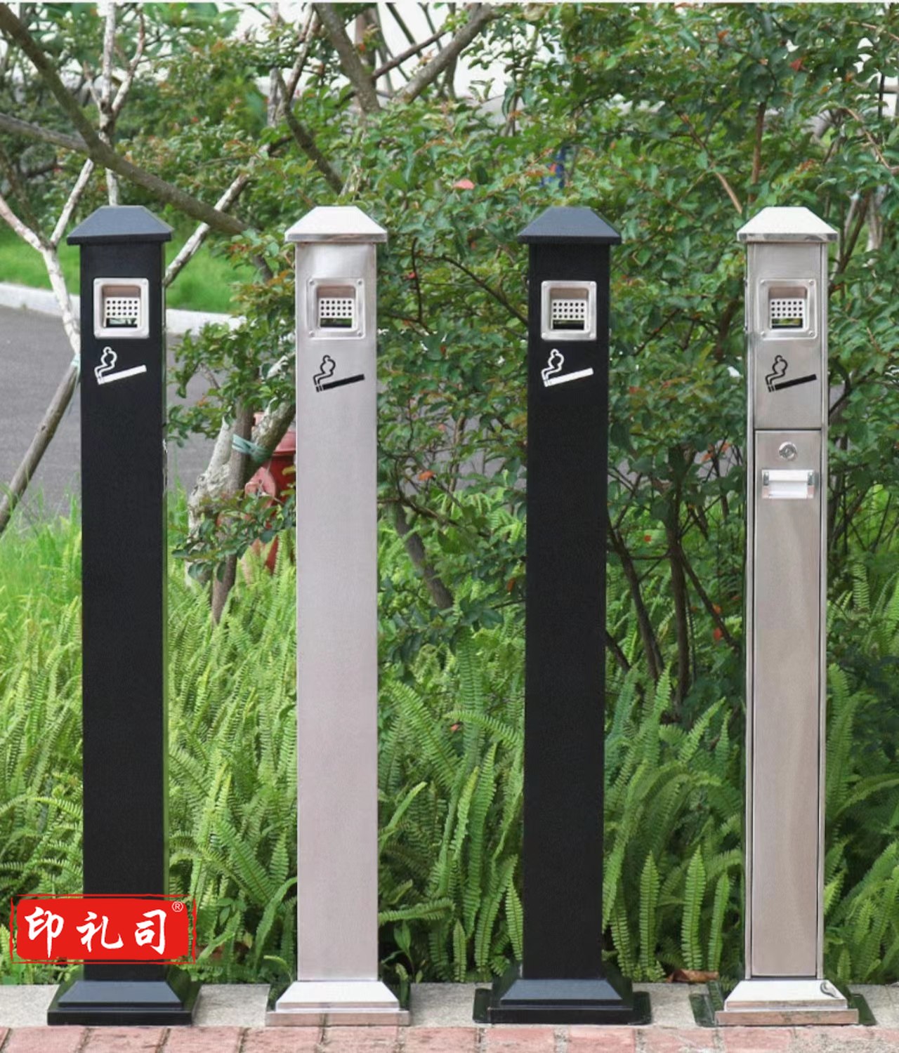 单位学校烟灰柱立式烟蒂柱立式烟灰桶烟蒂柱不锈钢户外不锈钢灭烟桶户外吸烟区烟灰缸室外落地灭烟垃圾桶 内固定底座 可定制标语LOGO