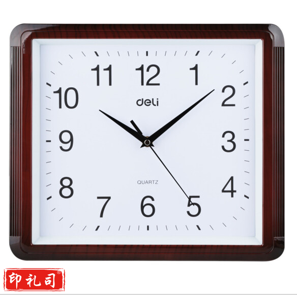 得力（deli） 9007简约现代方形时钟 电子时钟挂钟客厅钟表办公静音钟