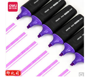 得力（deli）S600紫色 荧光笔 水性记号笔 重点标记笔 10支/盒