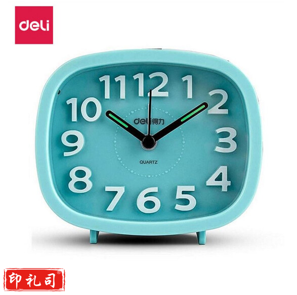 得力（deli） 8800 孔雀蓝 闹钟床头闹钟创意椭圆系列懒人闹钟 