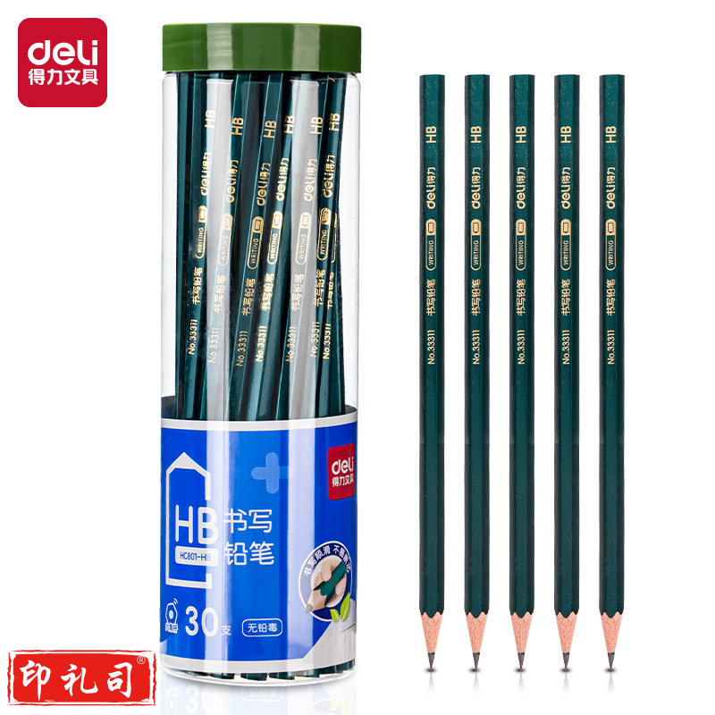 得力HB铅笔六角杆书写铅笔HB(绿)(30支/筒)HC801-HB