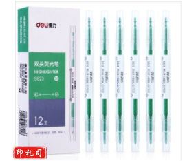 得力 S623 双头荧光笔 绿12支/盒（整盒销售）