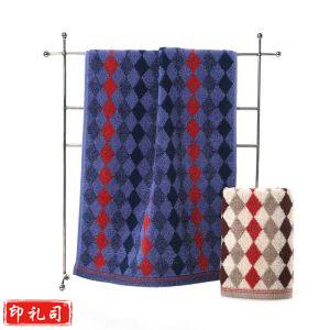 金号毛巾 60*30cm中长巾 蓝色全棉花式线提缎面巾 单条