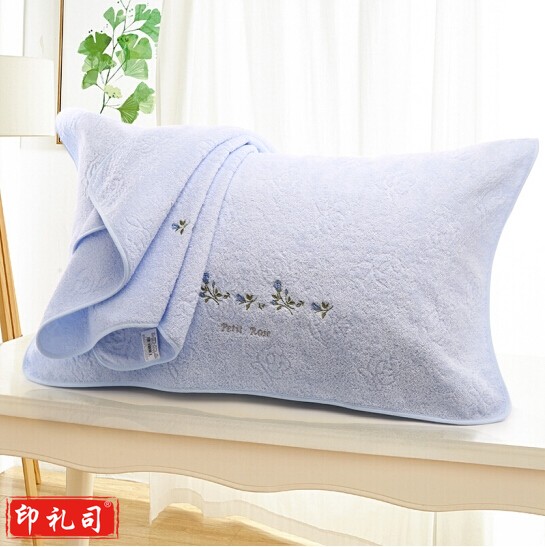 金号 赤金提素螺绣纯棉枕巾4201（2条/组 蓝色 50*80cm）