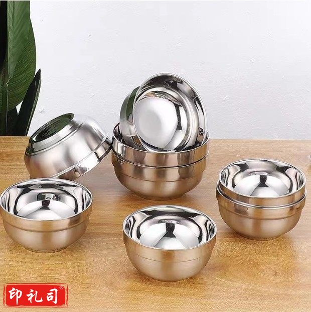 幼儿园儿童饭碗双层隔热商用304不锈钢碗防烫汤碗耐摔耐用（13cm铂金碗）