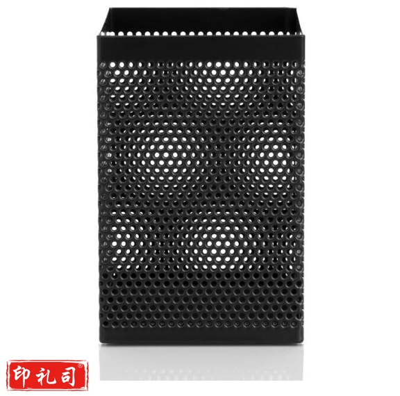 得力908笔筒 金属网纹方形笔筒 黑色方形笔筒