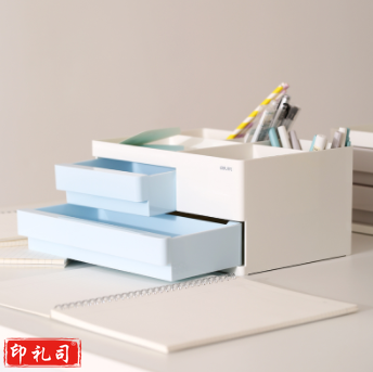 得力(deli) 8905 多功能桌面笔筒收纳盒 两格抽屉票据储物