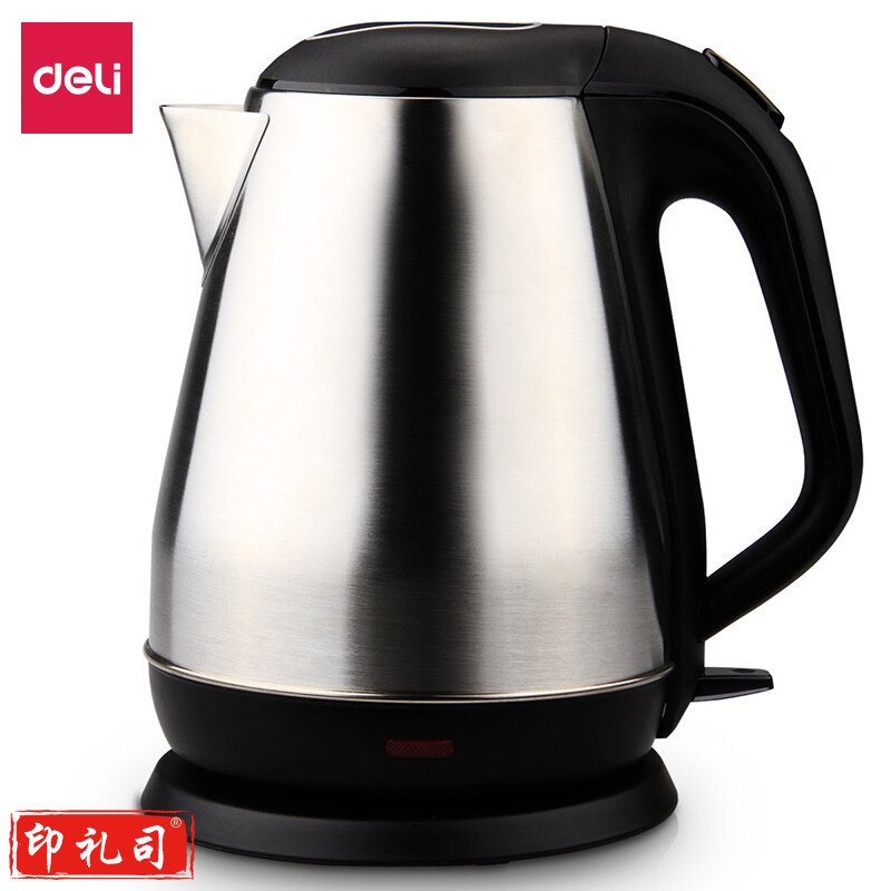 得力（deli）0764电热水壶1.8L(灰白)(台)单层不锈钢