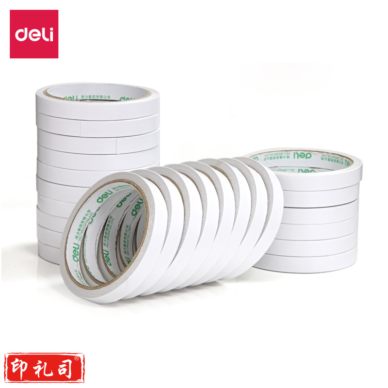 得力30401棉纸双面胶带12mm*10y*80um(白)(24卷/袋)