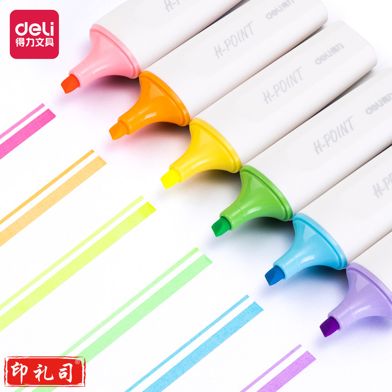 得力S605柔彩三角杆荧光笔(混)(盒)