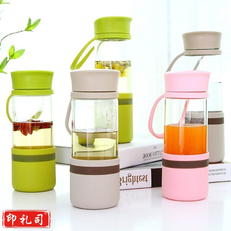 茶花（CHAHUA） 水杯玻璃杯便携密封带盖防漏绿色1个装 小号400m 6219