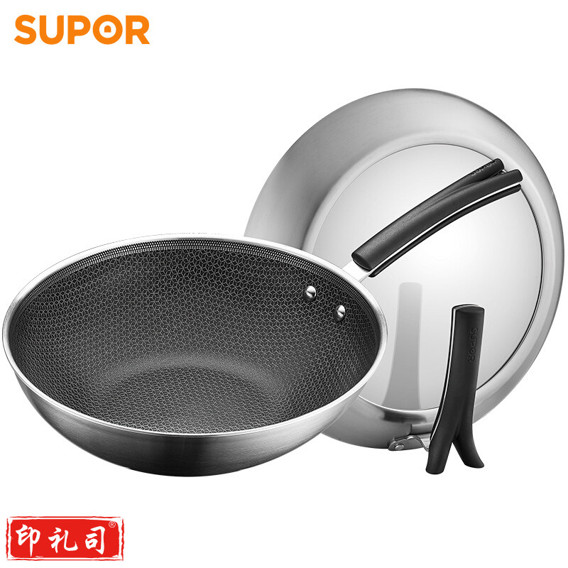 苏泊尔CC30JA1 X晶盾不锈钢炒锅 可立盖（无副把手）30cm