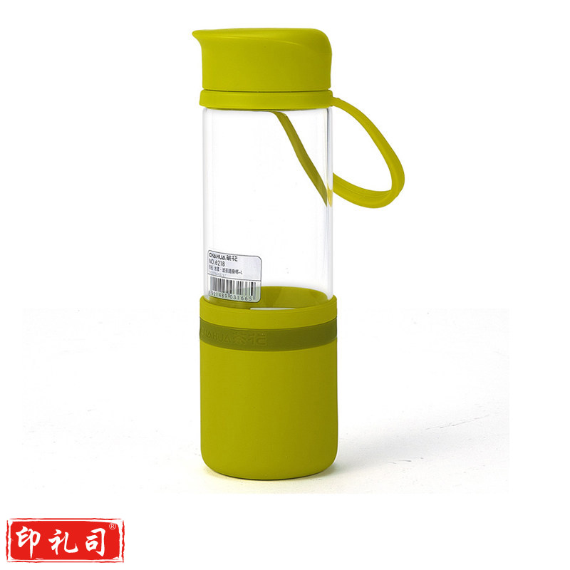 茶花（CHAHUA）水杯玻璃杯便携密封带盖防漏大号500ML 灰色1个装 6218