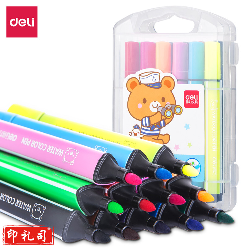 得力70720_12色卡通粗三角杆水彩笔(混)