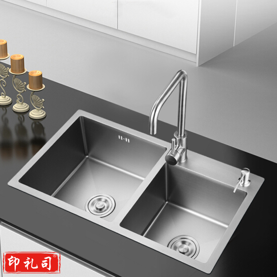 304不锈钢手工加厚水槽双槽 800*450*220d