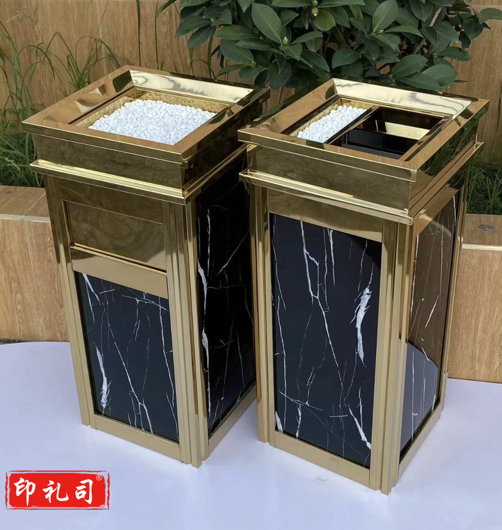 酒店大堂垃圾桶 仿大理石垃圾桶 宾馆KTV立式烟灰桶 电梯口垃圾桶 微晶板黑金花
