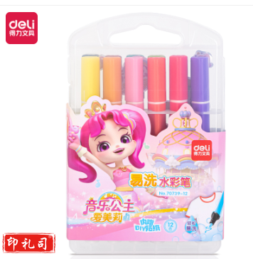 得力70739-12_PP盒装音乐公主三角杆水彩笔(混)(盒)