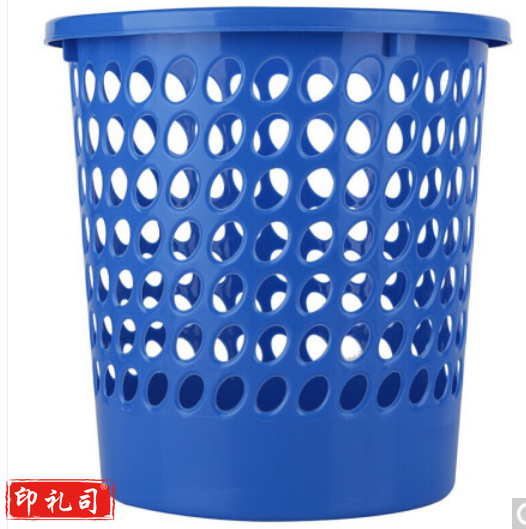 得力(deli)无盖垃圾桶大号圆形家用厨房卫生间客厅餐厅废纸篓 9556(蓝)(1只)