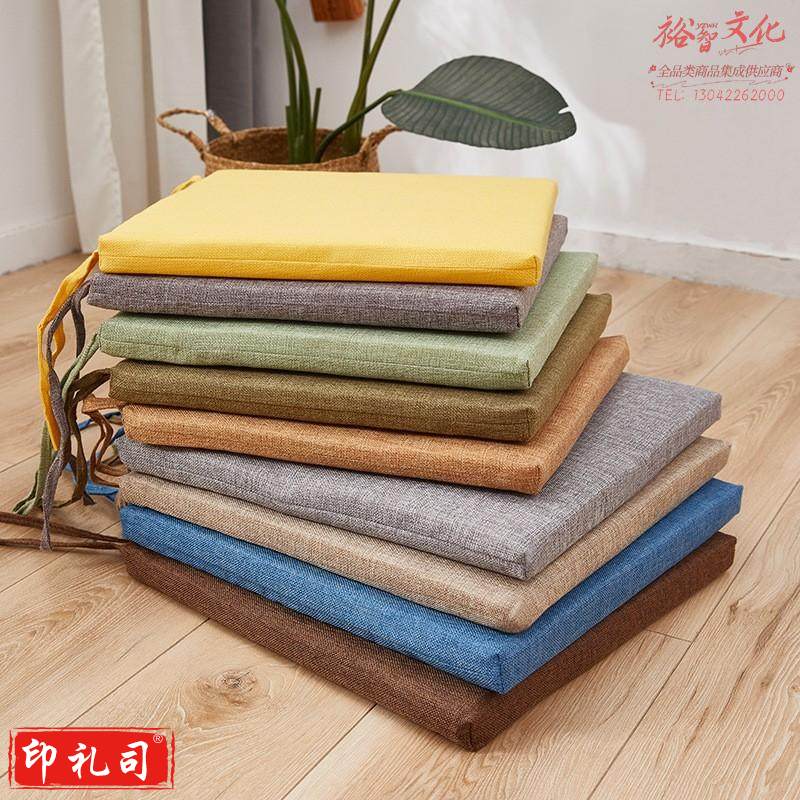 冬季坐垫办公室久坐屁垫棉麻椅垫垫子地上学生厚餐椅座垫40*40cm(4cm厚)