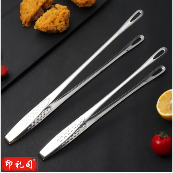  拜杰304不锈钢夹子食品夹牛排夹烤肉夹子 厨房夹子烧烤夹子长款单个装