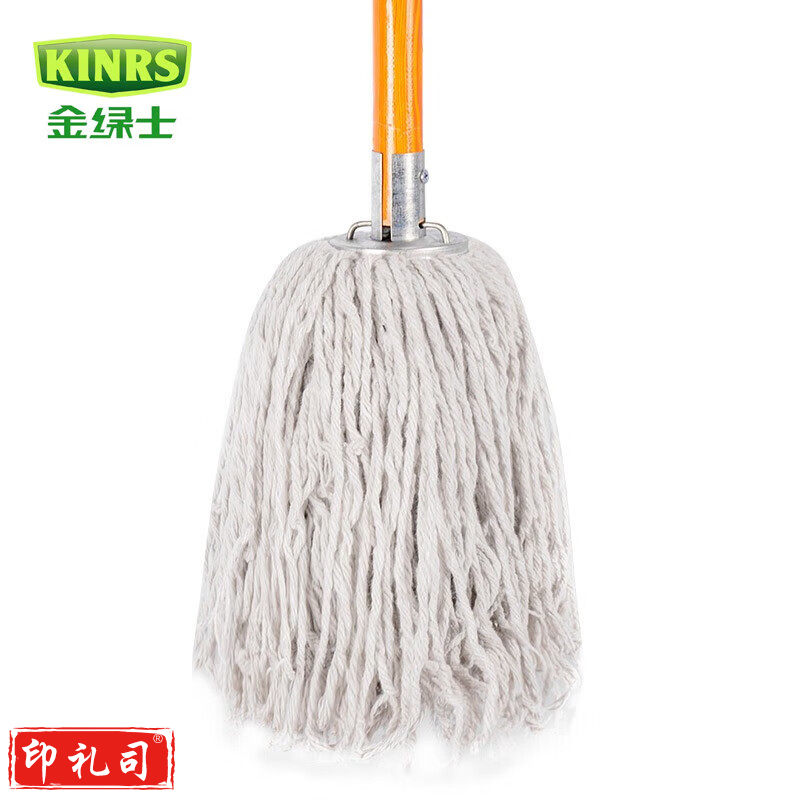 金绿士（KINRS）木杆拖把棉线老式墩布尘吸水拖把 白色圆头