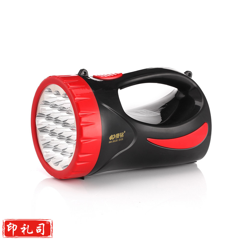 康铭强光远射充电式LED手提探照灯家用户外手电筒多功能巡逻 KM-2612