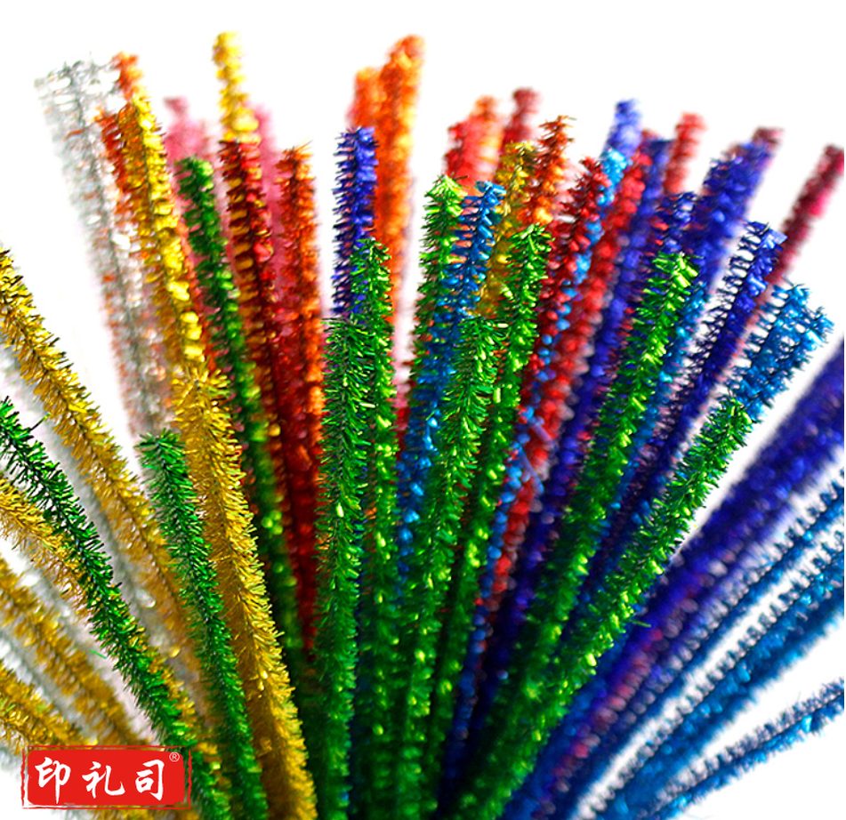  金葱彩色扭扭棒毛根条儿童手工DIY制作毛根亮条(混色)100根