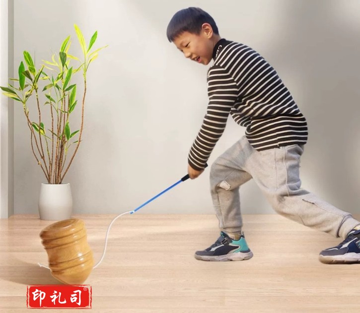  木陀螺儿童冰嘎陀螺玩具男孩成人健身专用抽老式实木陀螺带鞭绳子