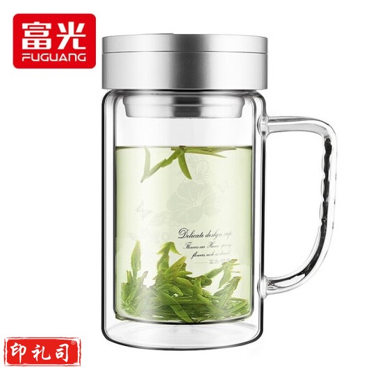 富光 玻璃杯 带滤网双层玻璃水杯子 520ML