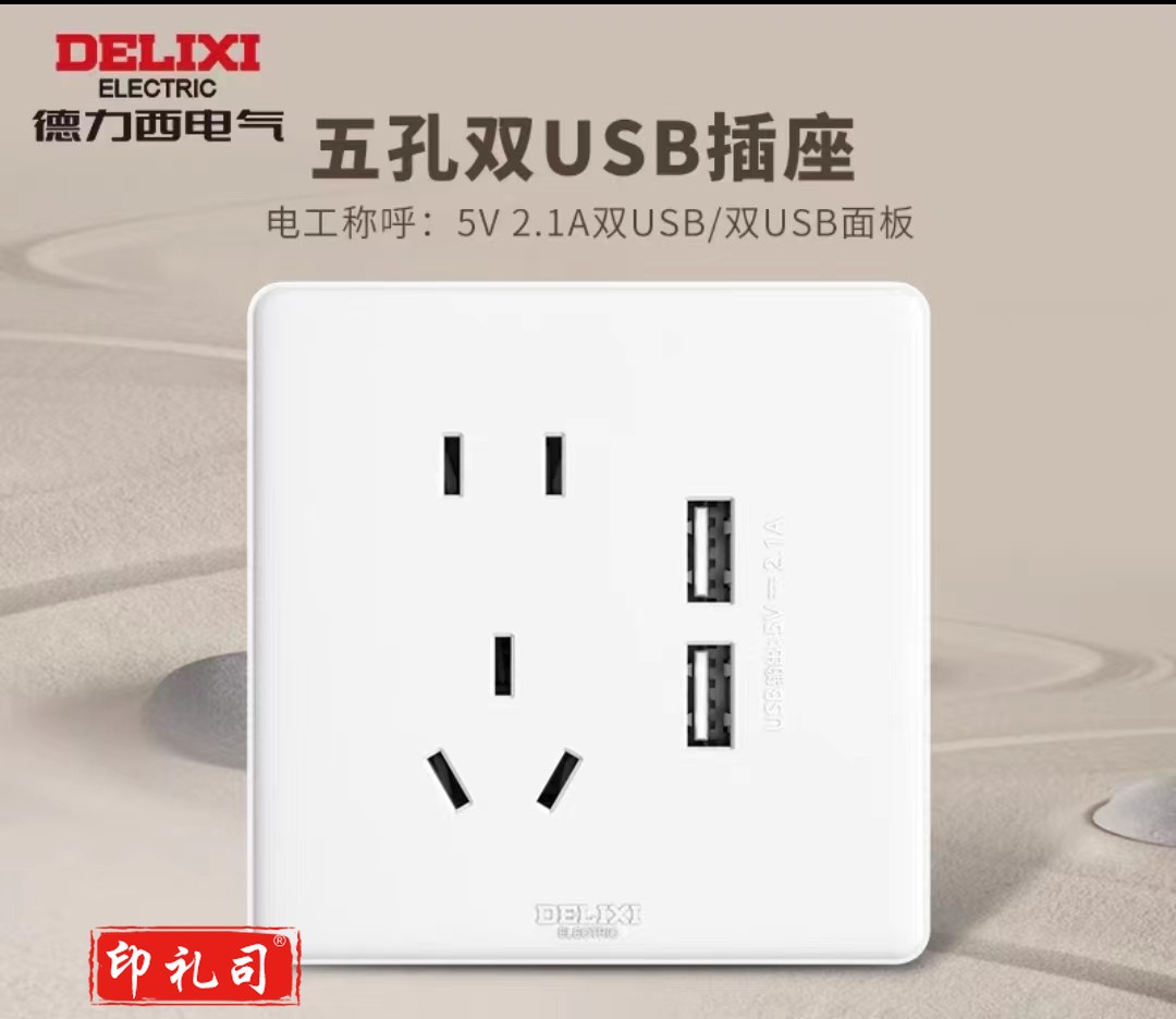 德力西双USB五孔插座