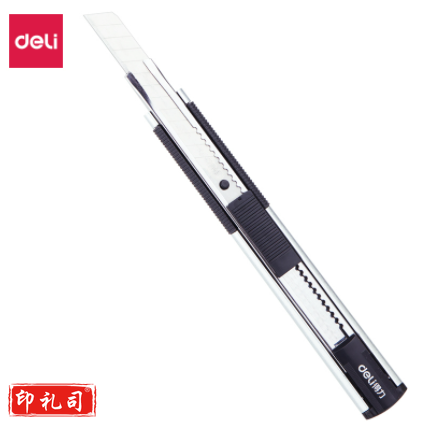 得力(deli) 锌合金自锁美工刀 软包胶裁纸刀 银色2072