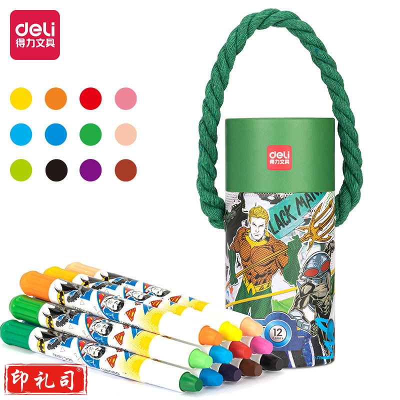 得力(deli)桶装炫彩棒 12色水溶性可水洗HE701