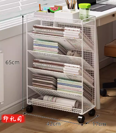  置物架 书桌旁小书架落地收纳柜 可移动白色