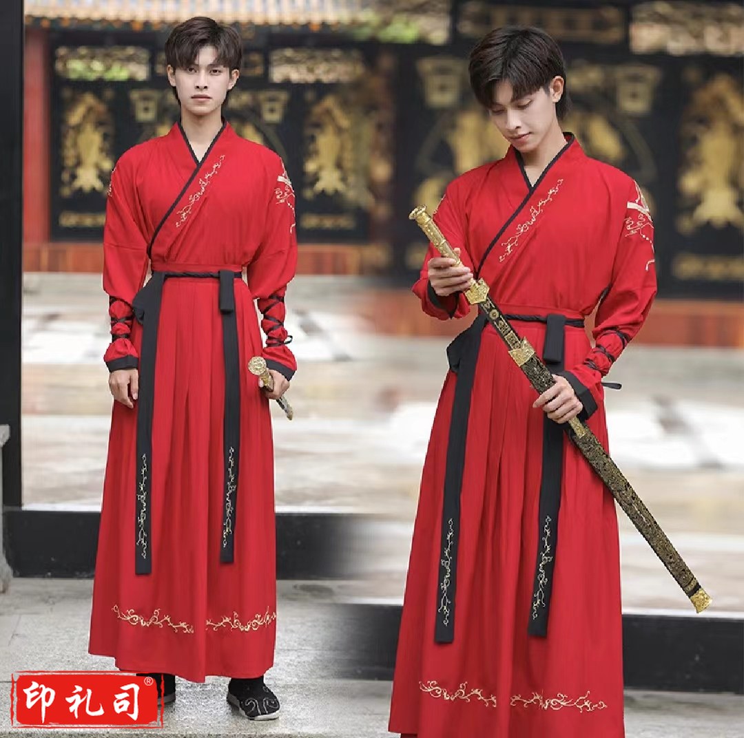 汉服民族服装教学用品 古装红色长袖武侠 三件套 男装