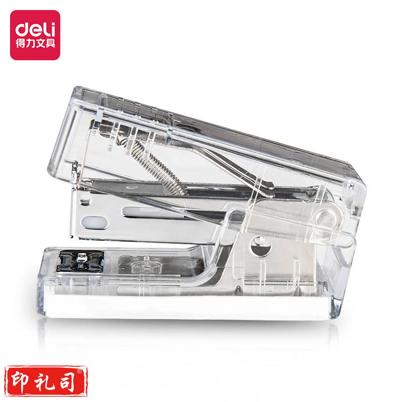 得力NS083F纽赛透明迷你订书机(透明)(1订书机+1盒钉/盒)