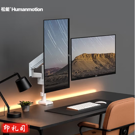  松能T8显示器支架臂曲面屏适用电脑支架旋转屏幕显示器立柱支架臂t8 T8-2W(双臂)