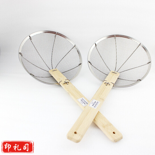  饭店油炸过滤网勺 不锈钢木把笊篱 30cm