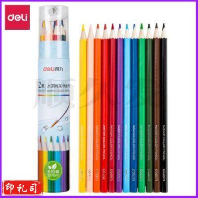 得力68129_12色六角杆水溶性彩铅(混)(12色/筒) （单位：筒）