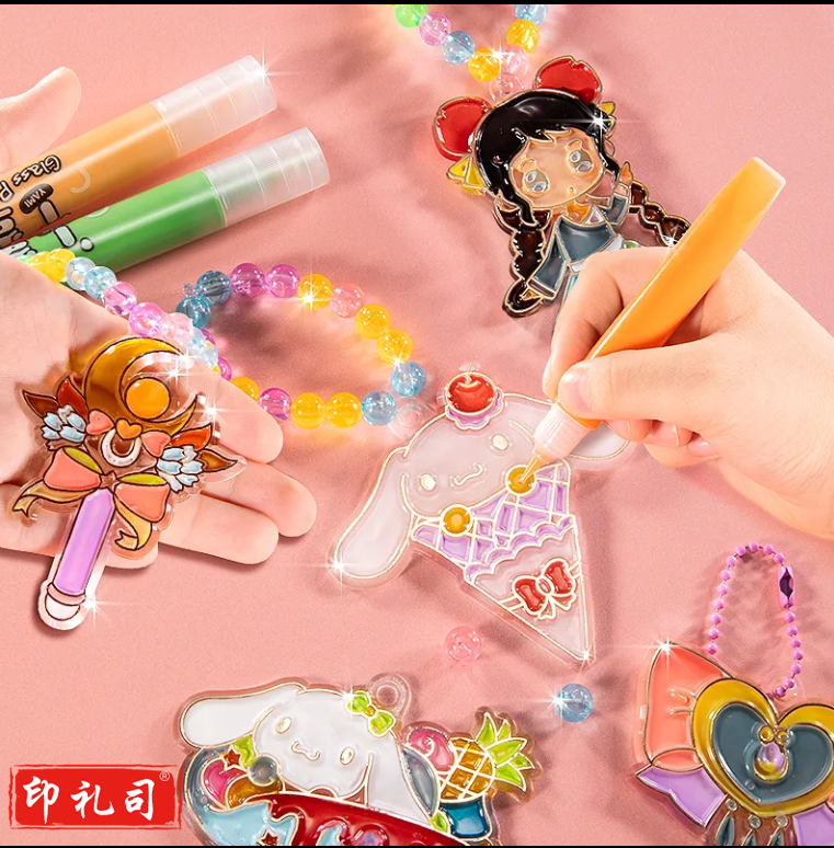  儿童玩具女孩免烤胶画水晶画画涂鸦涂色6咕卡套装女童手工diy制作