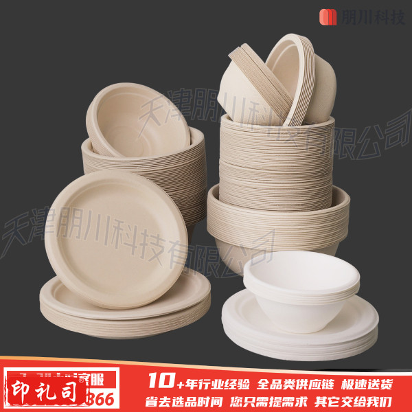 一次性加厚餐盒餐盘 可降解甘蔗浆纸浆食品级餐具碗筷饭盒快餐打包盒(100个起售,多种规格详询客服)