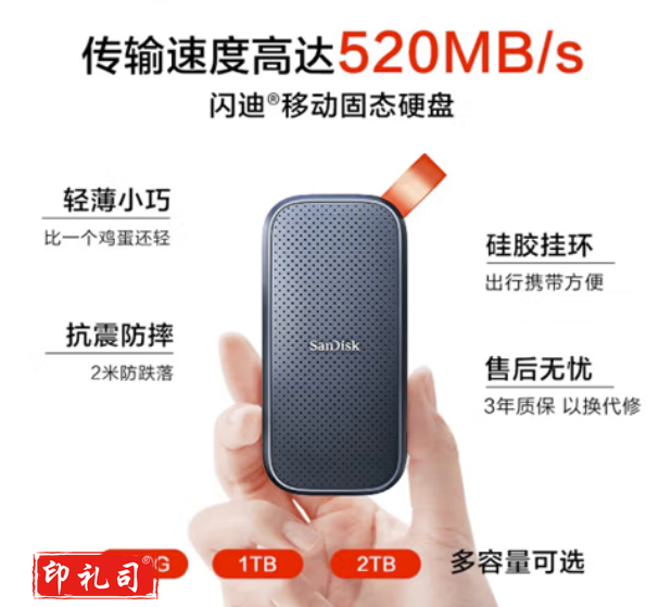 闪迪480GB Type-c USB3.2移动固态硬盘(PSSD)E30高速移动ssd 传输速度520MB/s轻薄便携 2米防摔