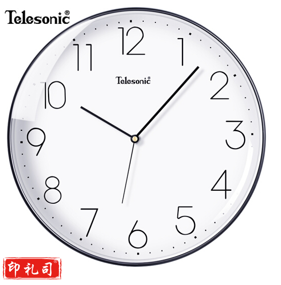 天王星Q0736-2 钟表挂钟客厅时钟家用14英寸时尚简约挂墙表创意静音石英钟 黑色