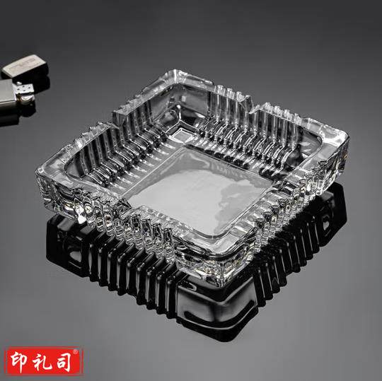 宫薰 中式透明烟灰缸家用客厅潮流创意摆件高档茶几大号烟缸桌面套装 玻璃方形烟灰缸12cm