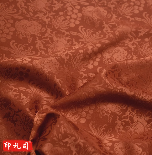 多子多福多寿三多暗纹提花缎微弹明制袄裙马甲披风汉服布面料 宫墙红 1件=半米